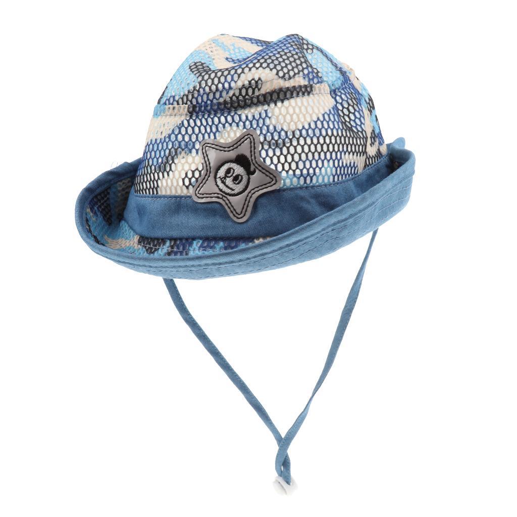Baby Mesh Camo Fishing Bucket Sun Hat Summer Cap with Chin Strap Blue
