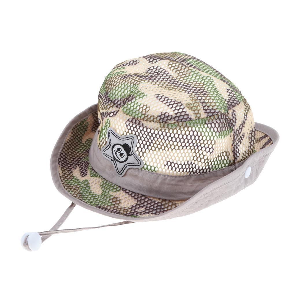 Baby Mesh Camo Fishing Bucket Sun Hat Summer Cap with Chin Strap Khaki