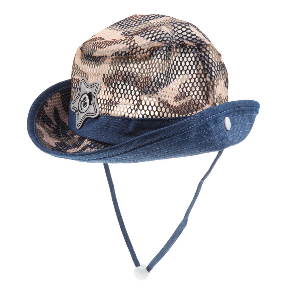 Baby Mesh Camo Fishing Bucket Sun Hat Summer Cap with Chin Strap Brown