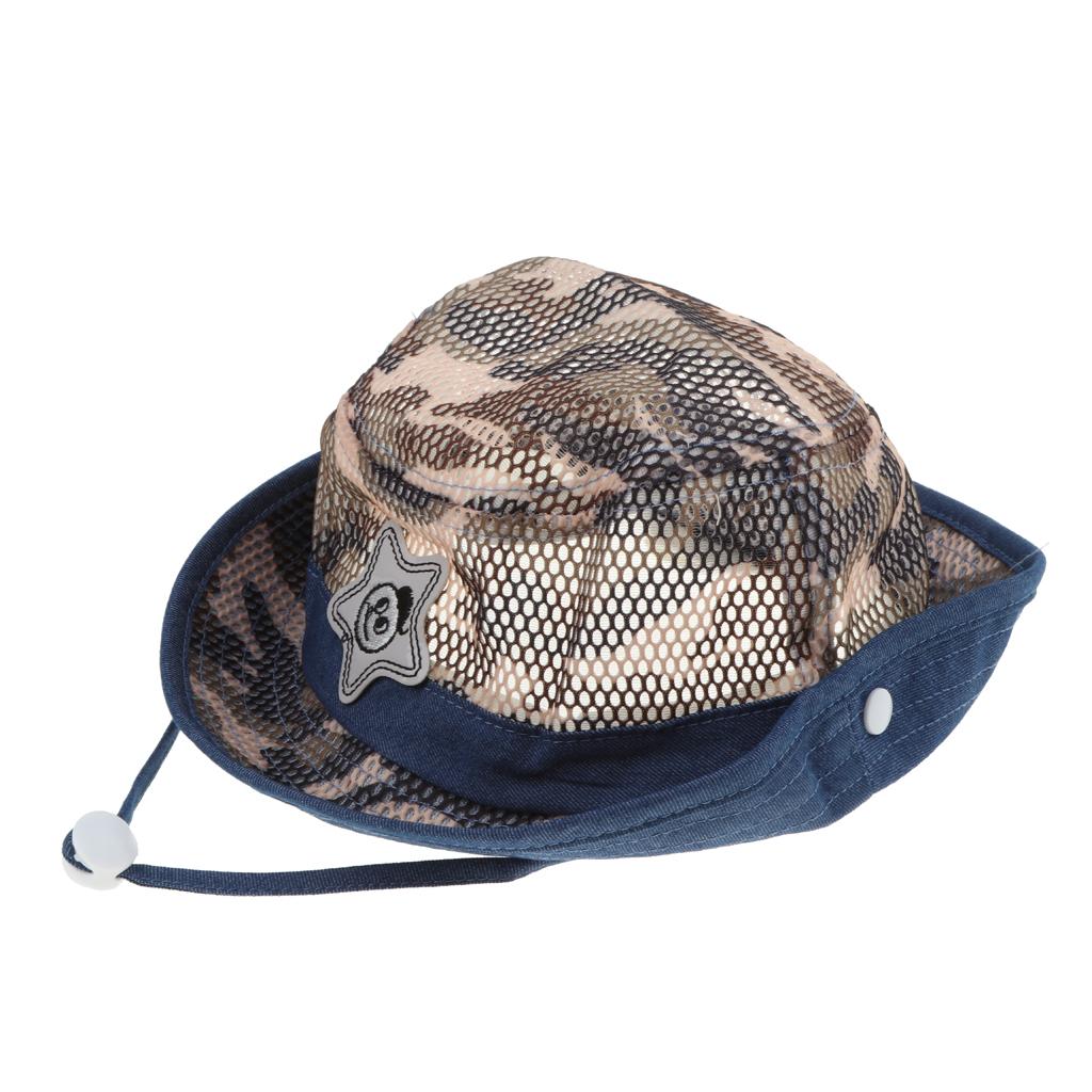 Baby Mesh Camo Fishing Bucket Sun Hat Summer Cap with Chin Strap Brown