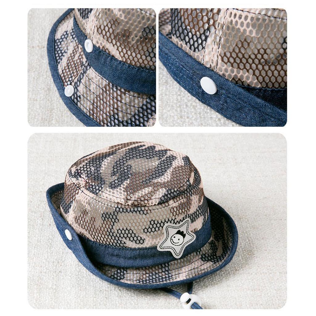 Baby Mesh Camo Fishing Bucket Sun Hat Summer Cap with Chin Strap Brown