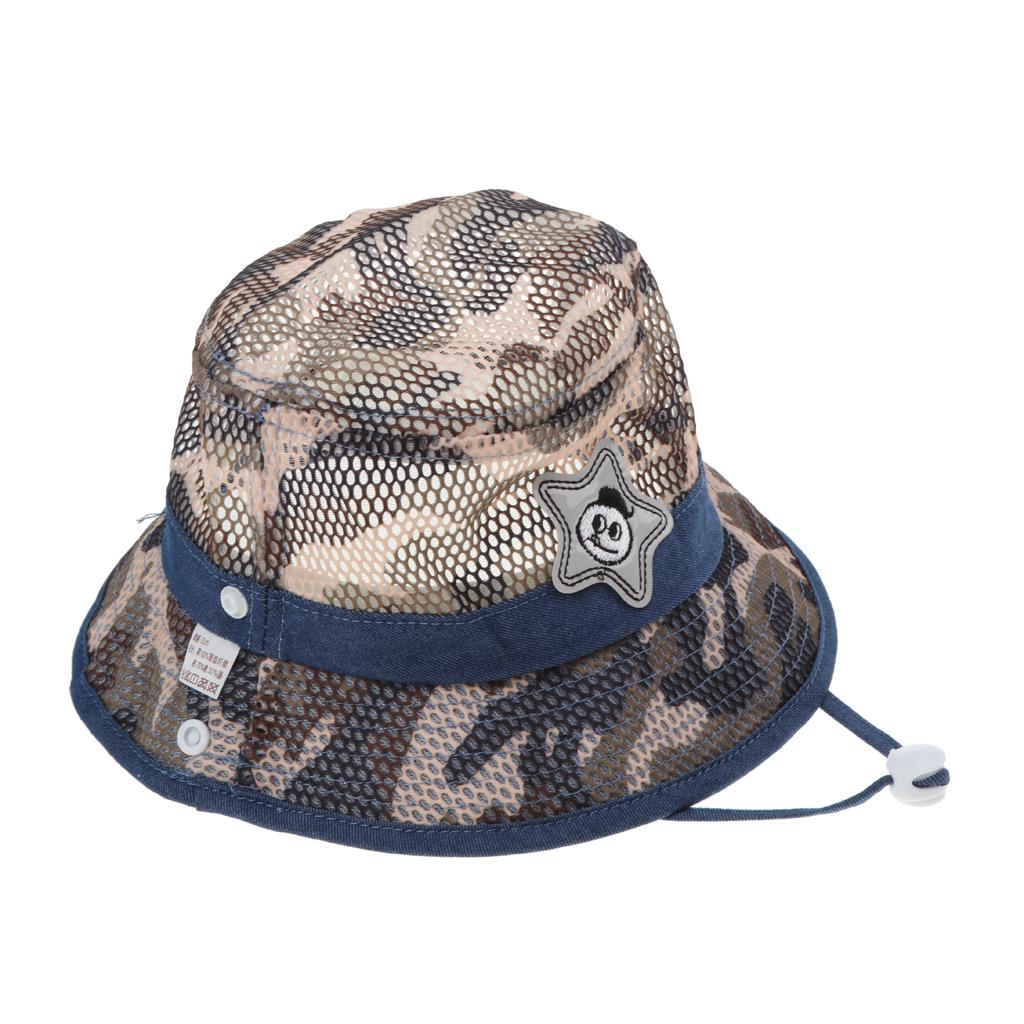 Baby Mesh Camo Fishing Bucket Sun Hat Summer Cap with Chin Strap Brown