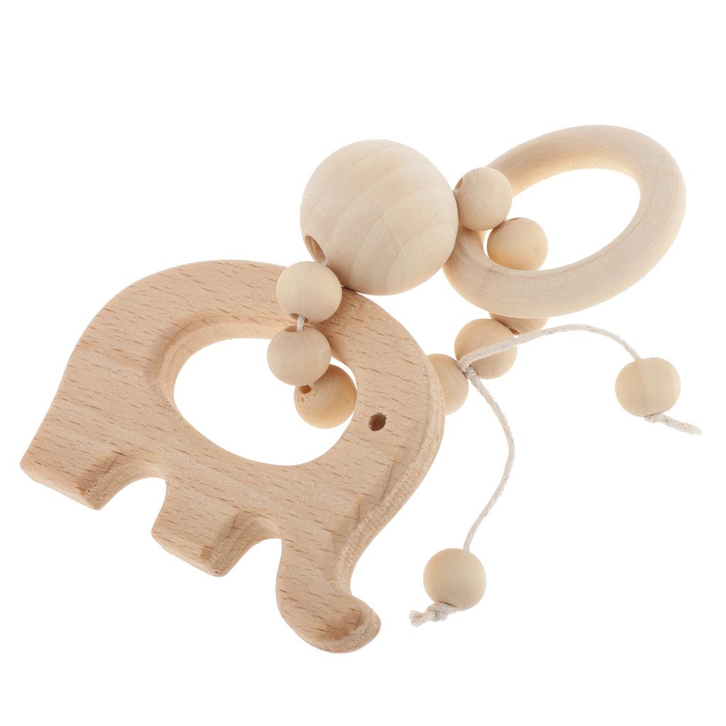 Natural Wooden Baby Teether Wood Teething Bracelet Ring Style 1-Elephant