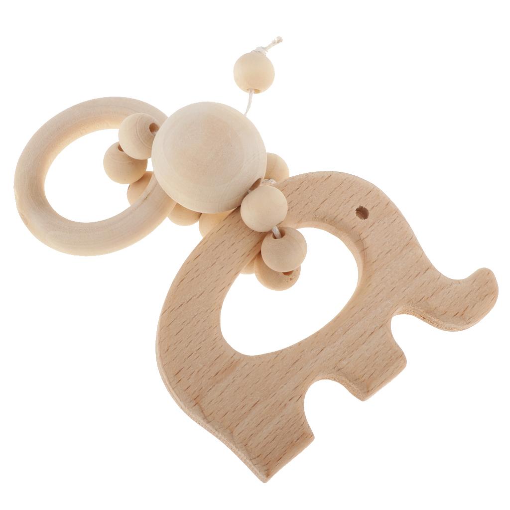 Natural Wooden Baby Teether Wood Teething Bracelet Ring Style 1-Elephant