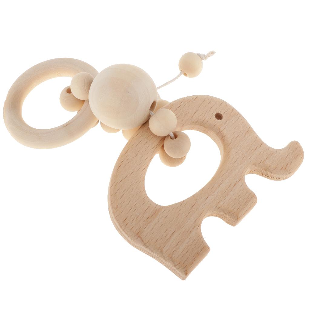 Natural Wooden Baby Teether Wood Teething Bracelet Ring Style 1-Elephant