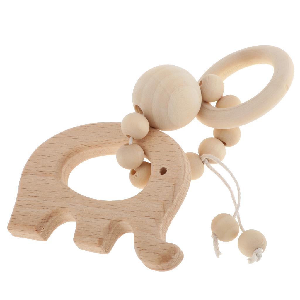 Natural Wooden Baby Teether Wood Teething Bracelet Ring Style 1-Elephant