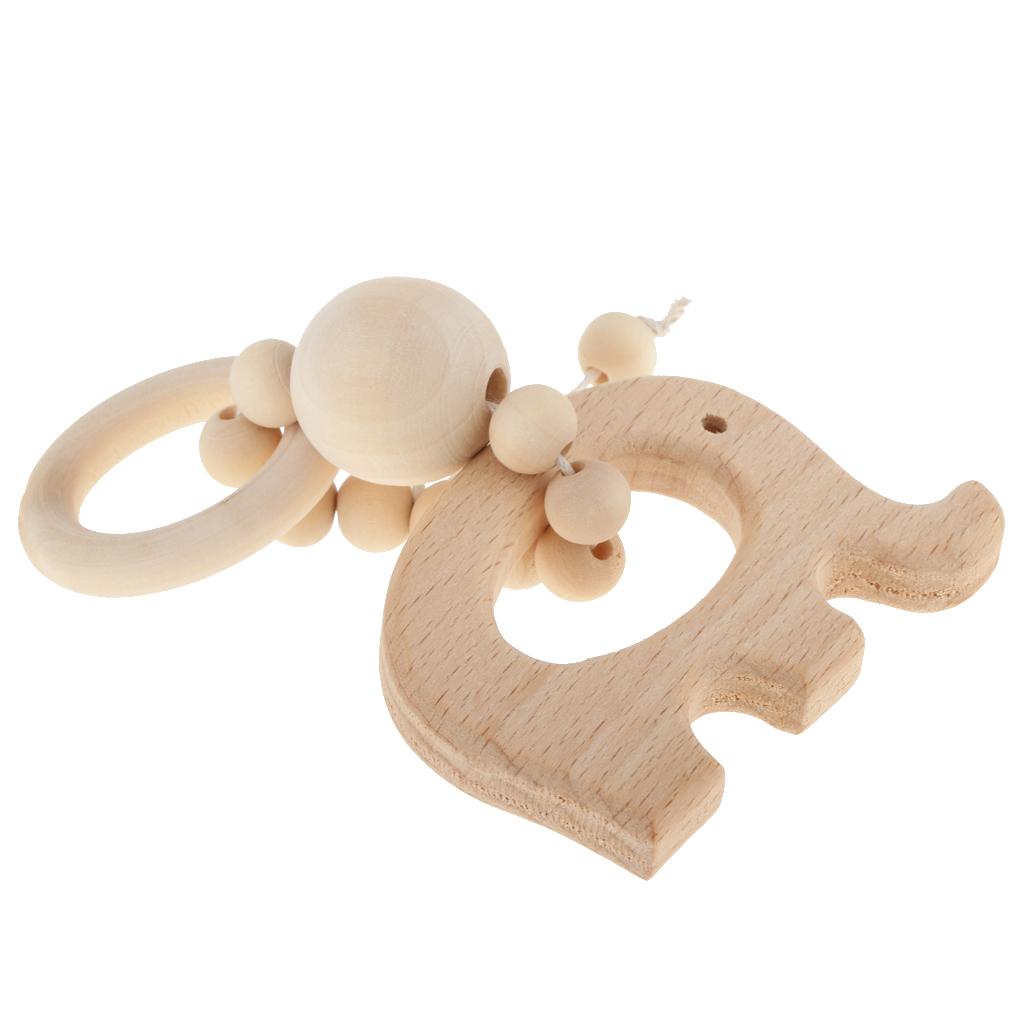Natural Wooden Baby Teether Wood Teething Bracelet Ring Style 1-Elephant