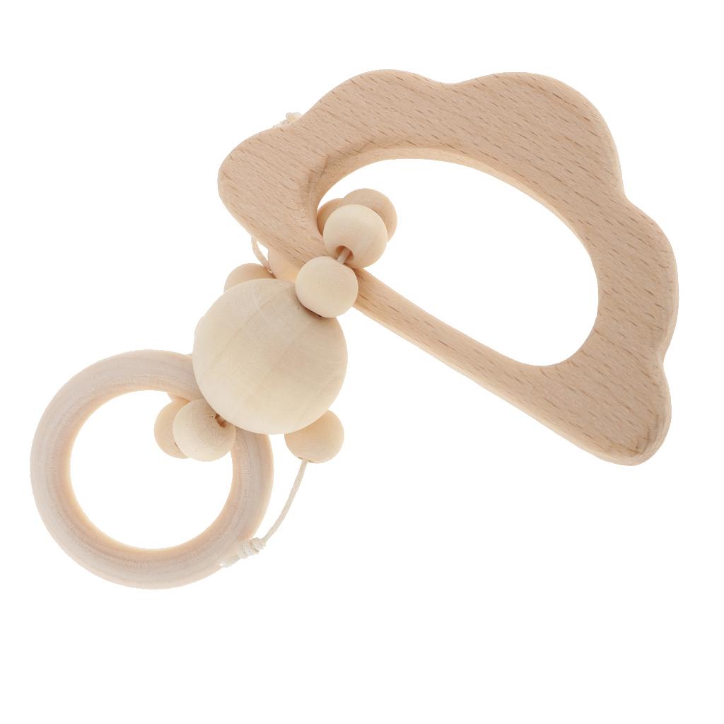 Natural Wooden Baby Teether Wood Teething Bracelet Ring Style 1-Cloud