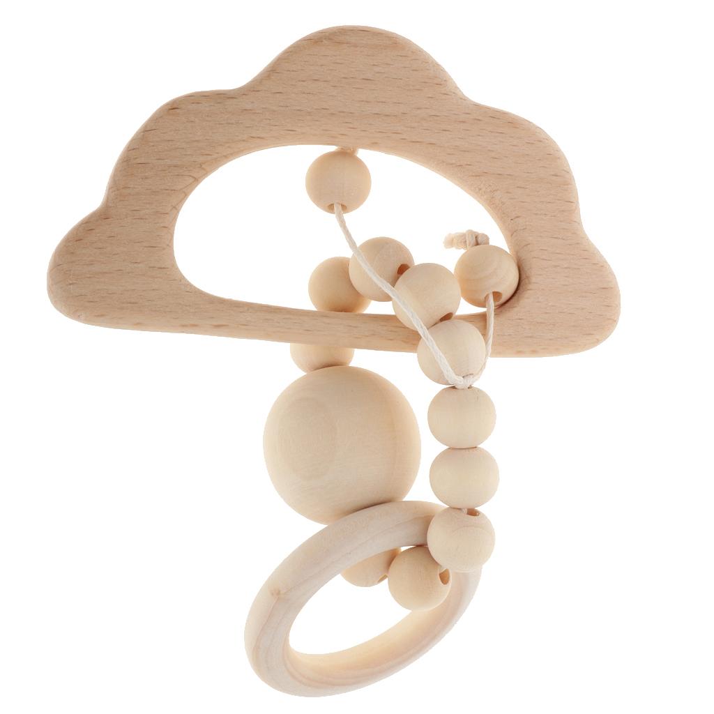 Natural Wooden Baby Teether Wood Teething Bracelet Ring Style 1-Cloud