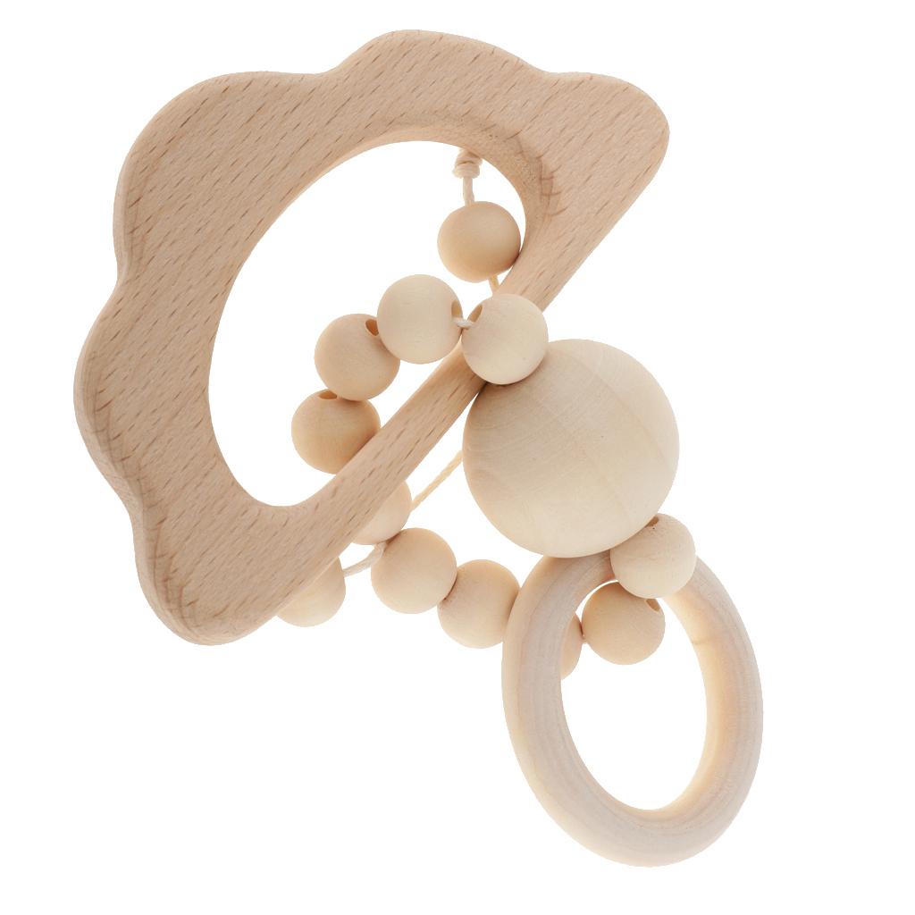 Natural Wooden Baby Teether Wood Teething Bracelet Ring Style 1-Cloud