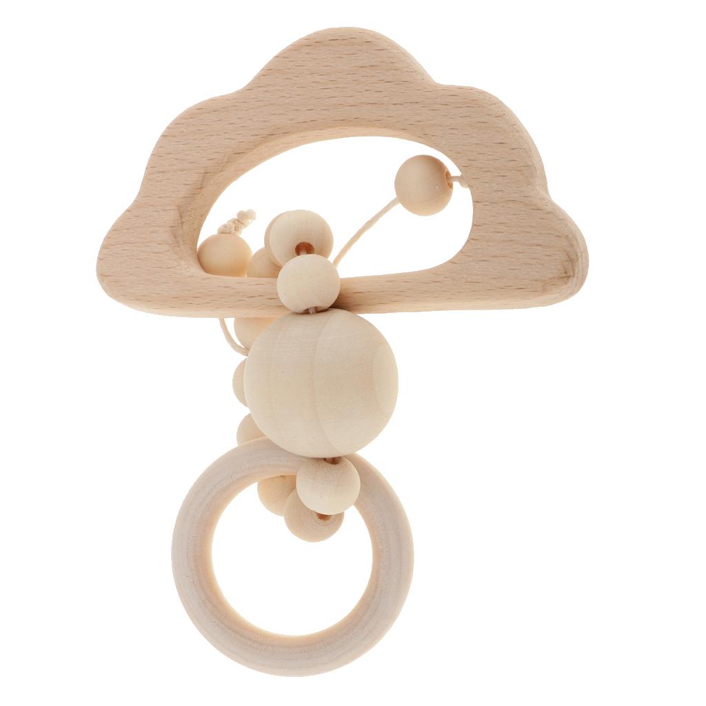 Natural Wooden Baby Teether Wood Teething Bracelet Ring Style 1-Cloud