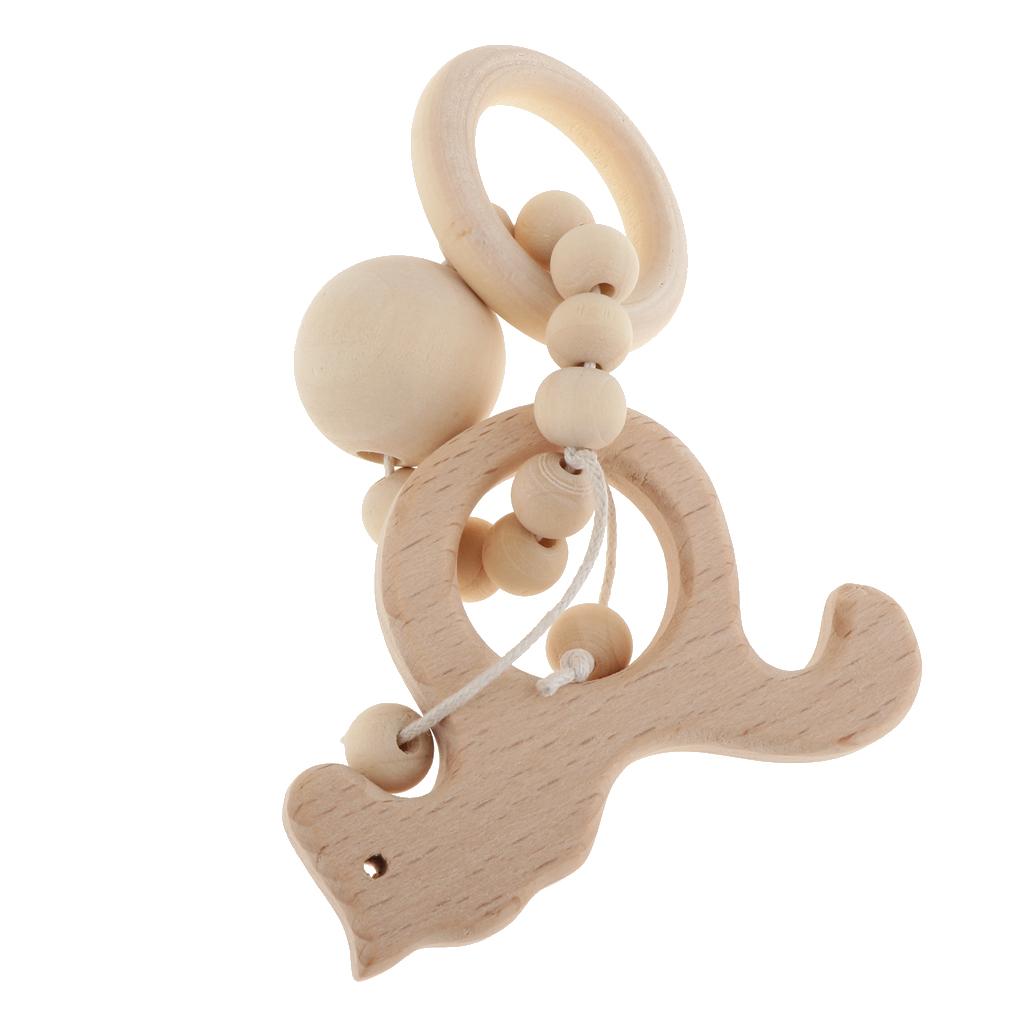 Natural Wooden Baby Teether Wood Teething Bracelet Ring Style 1-Horse