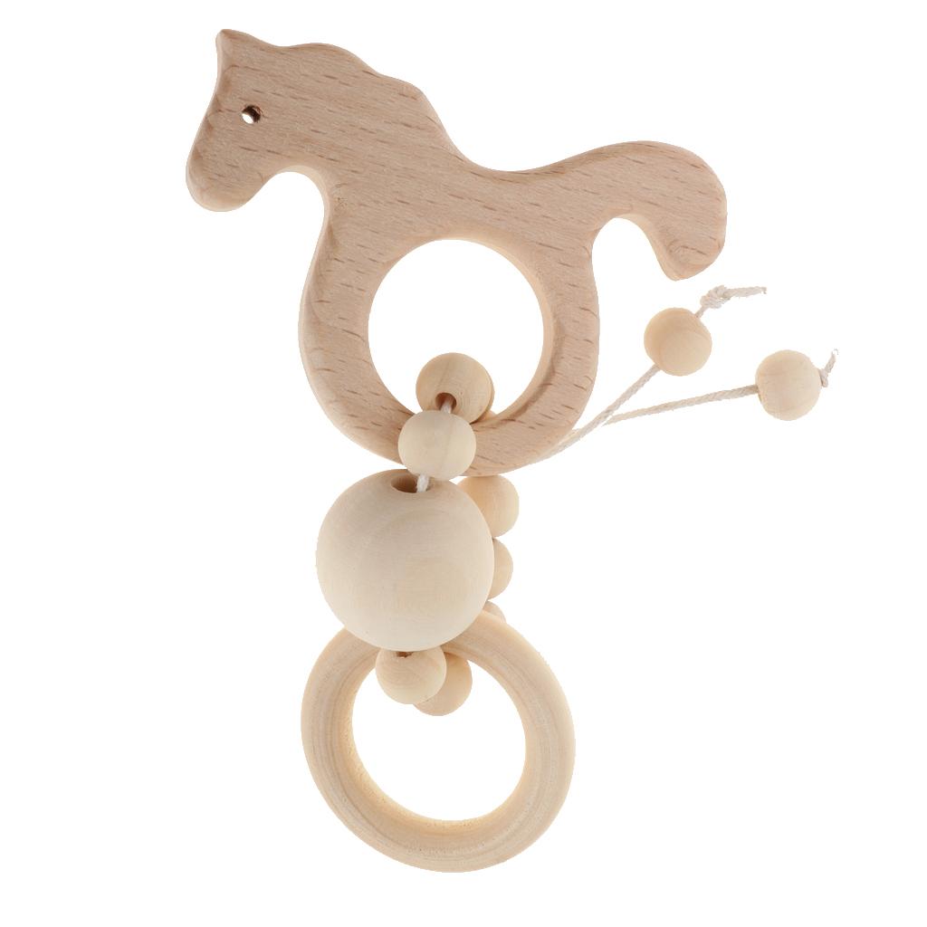 Natural Wooden Baby Teether Wood Teething Bracelet Ring Style 1-Horse