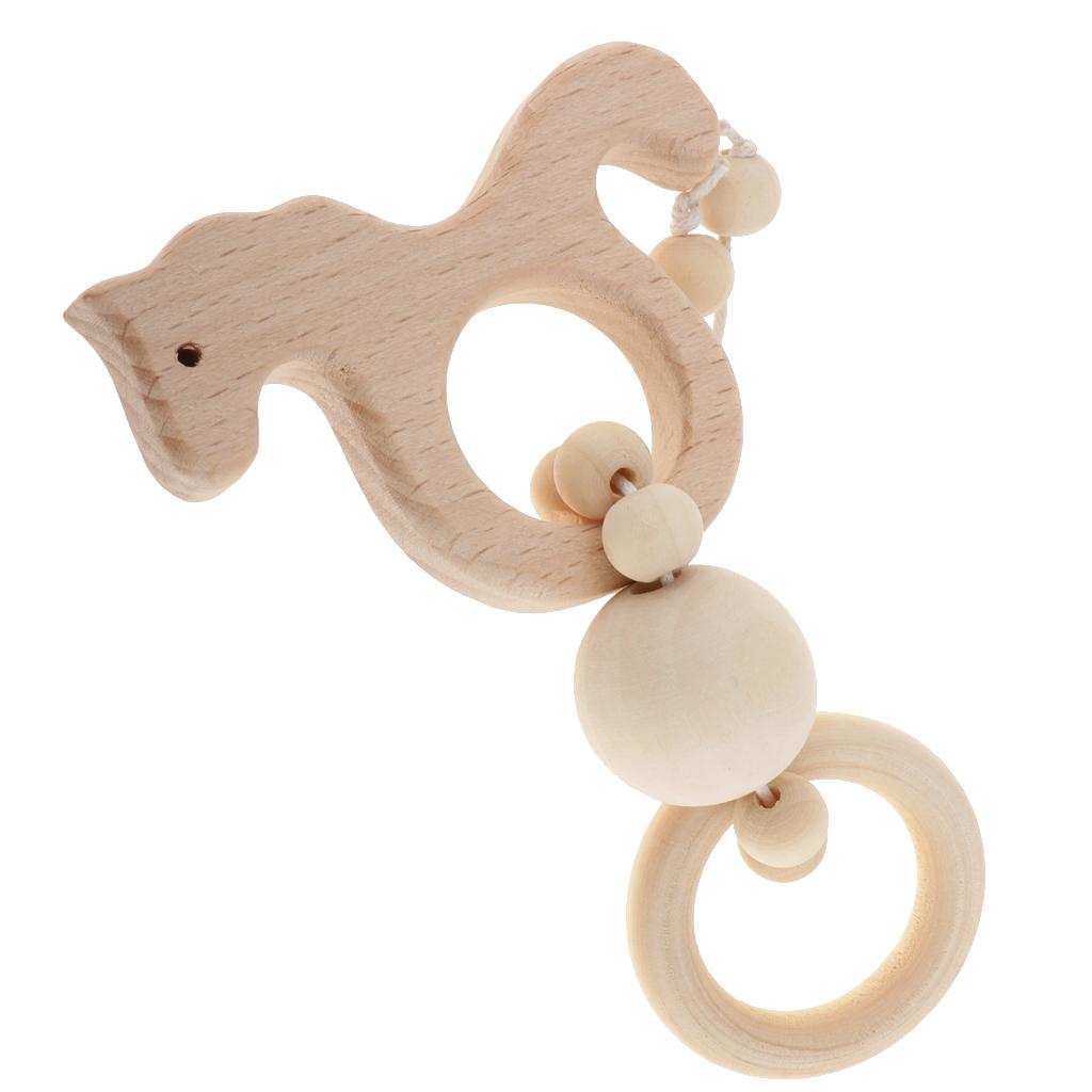 Natural Wooden Baby Teether Wood Teething Bracelet Ring Style 1-Horse