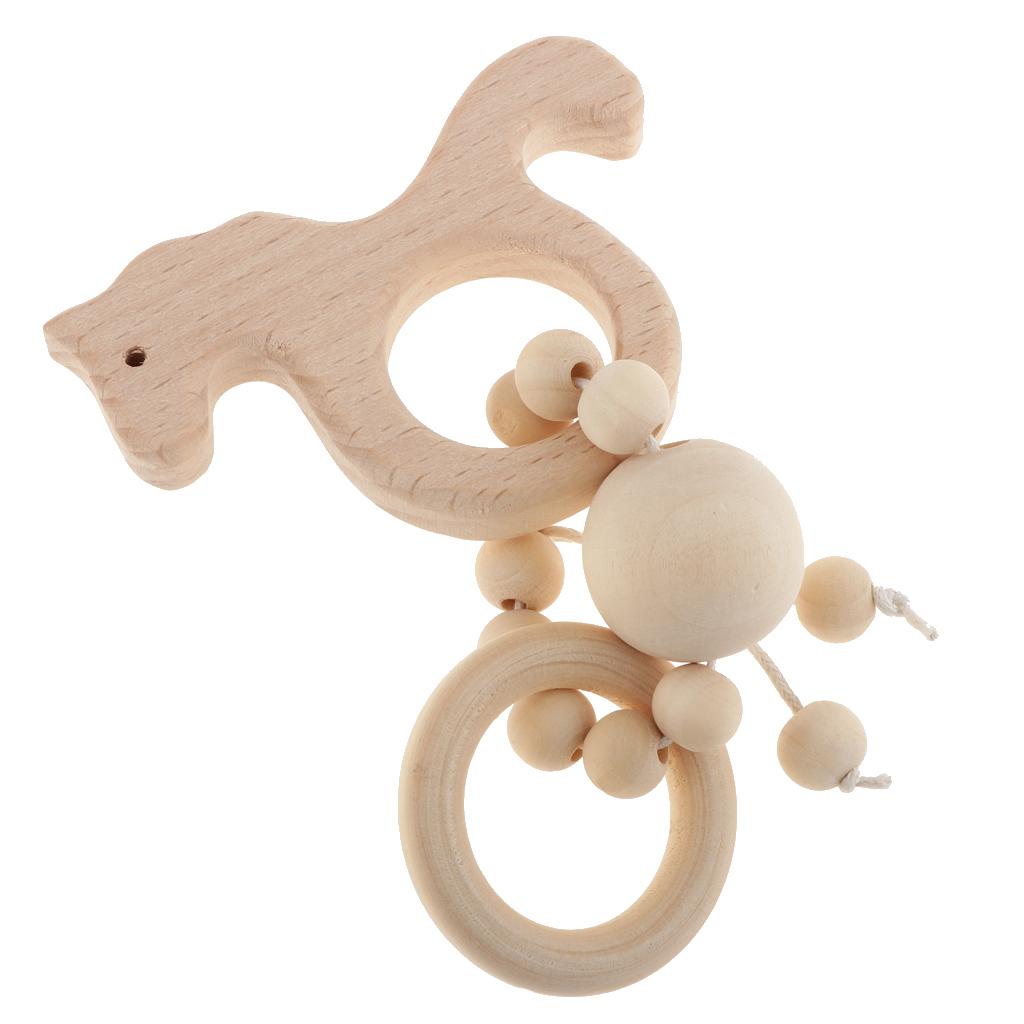 Natural Wooden Baby Teether Wood Teething Bracelet Ring Style 1-Horse