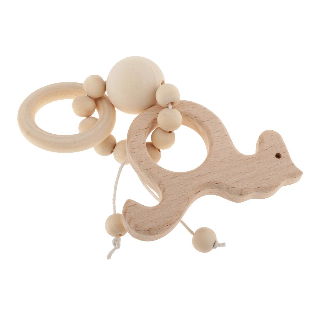 Natural Wooden Baby Teether Wood Teething Bracelet Ring Style 1-Horse