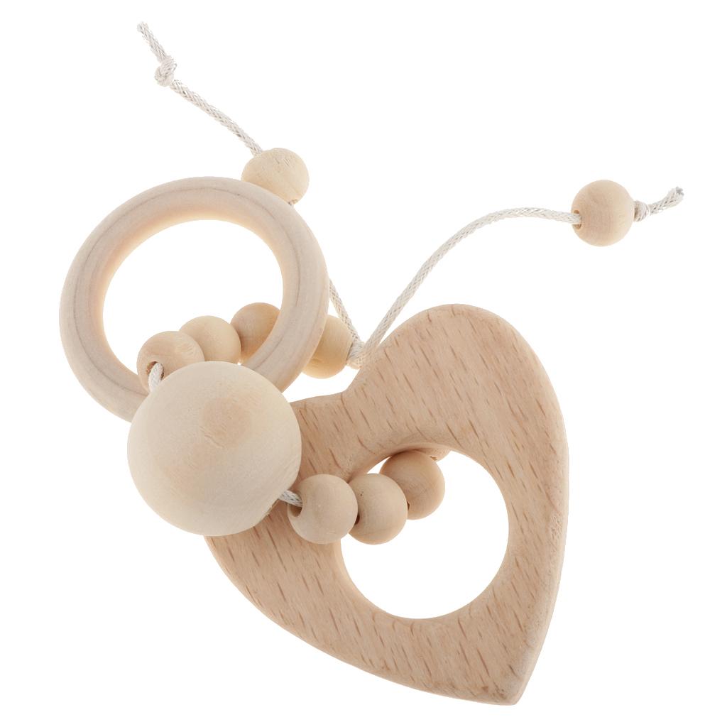 Natural Wooden Baby Teether Wood Teething Bracelet Ring Style 1-Heart