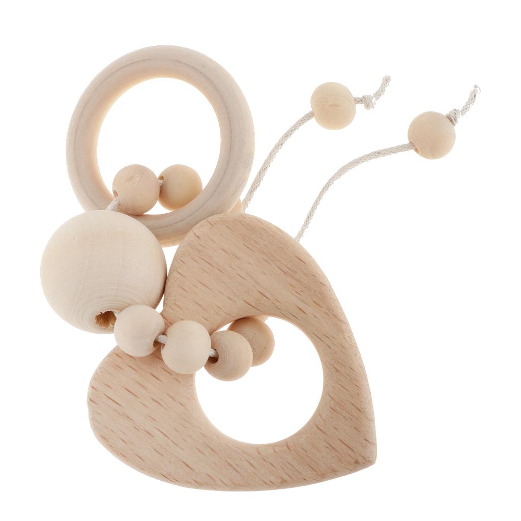 Natural Wooden Baby Teether Wood Teething Bracelet Ring Style 1-Heart