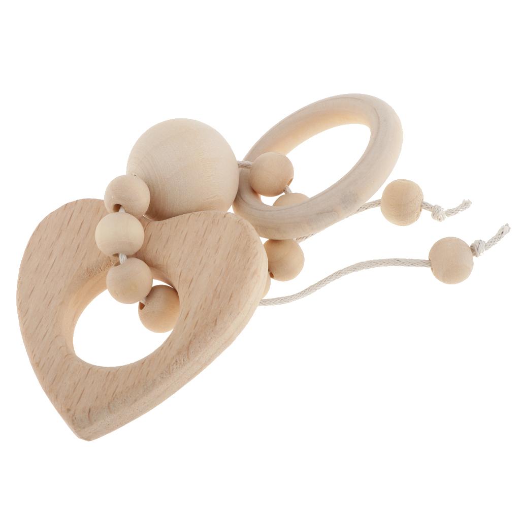 Natural Wooden Baby Teether Wood Teething Bracelet Ring Style 1-Heart