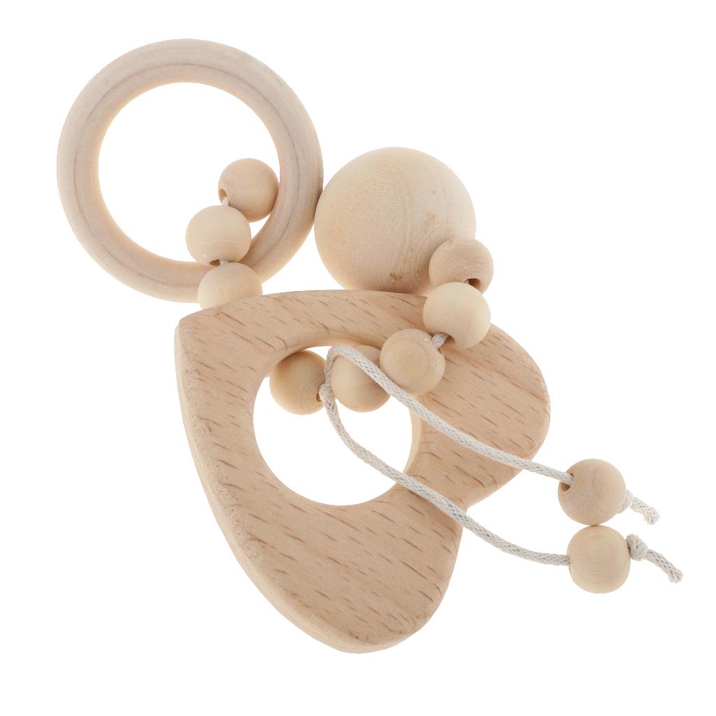 Natural Wooden Baby Teether Wood Teething Bracelet Ring Style 1-Heart