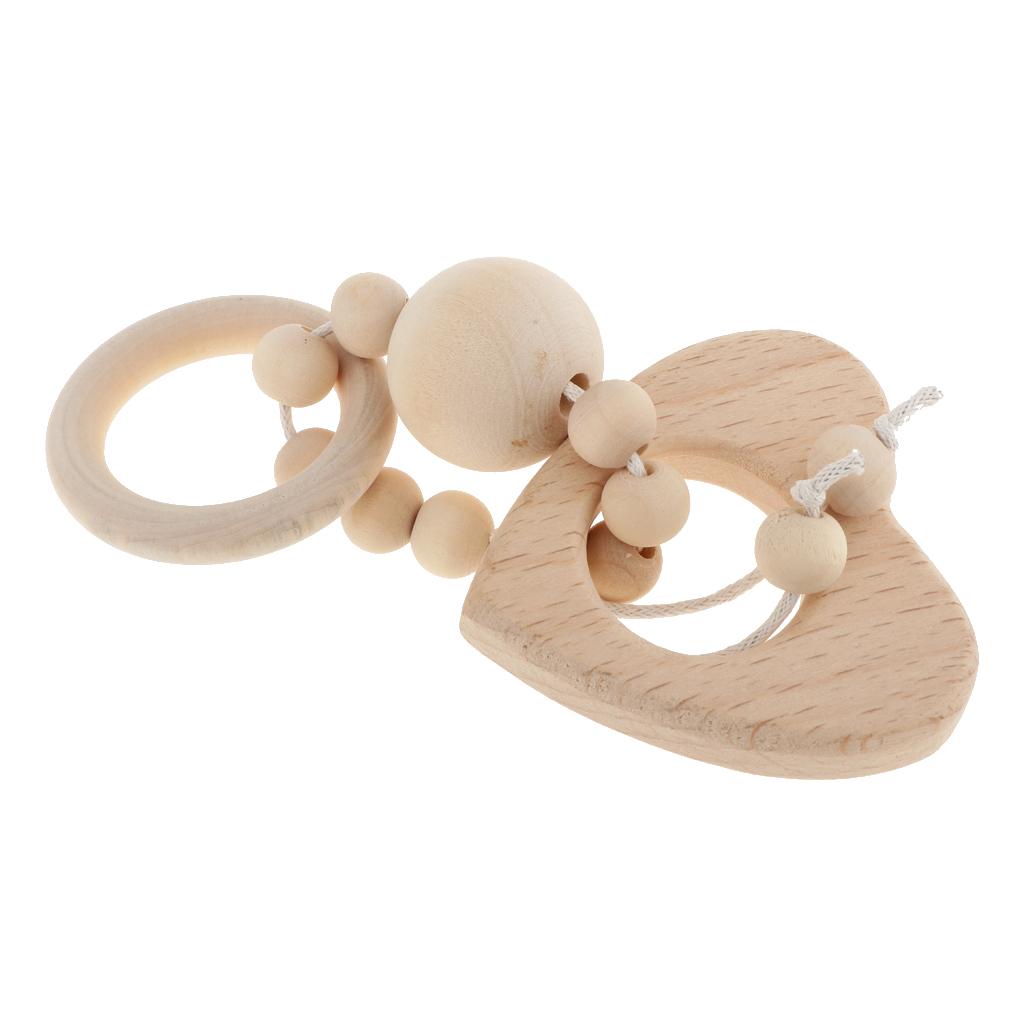 Natural Wooden Baby Teether Wood Teething Bracelet Ring Style 1-Heart