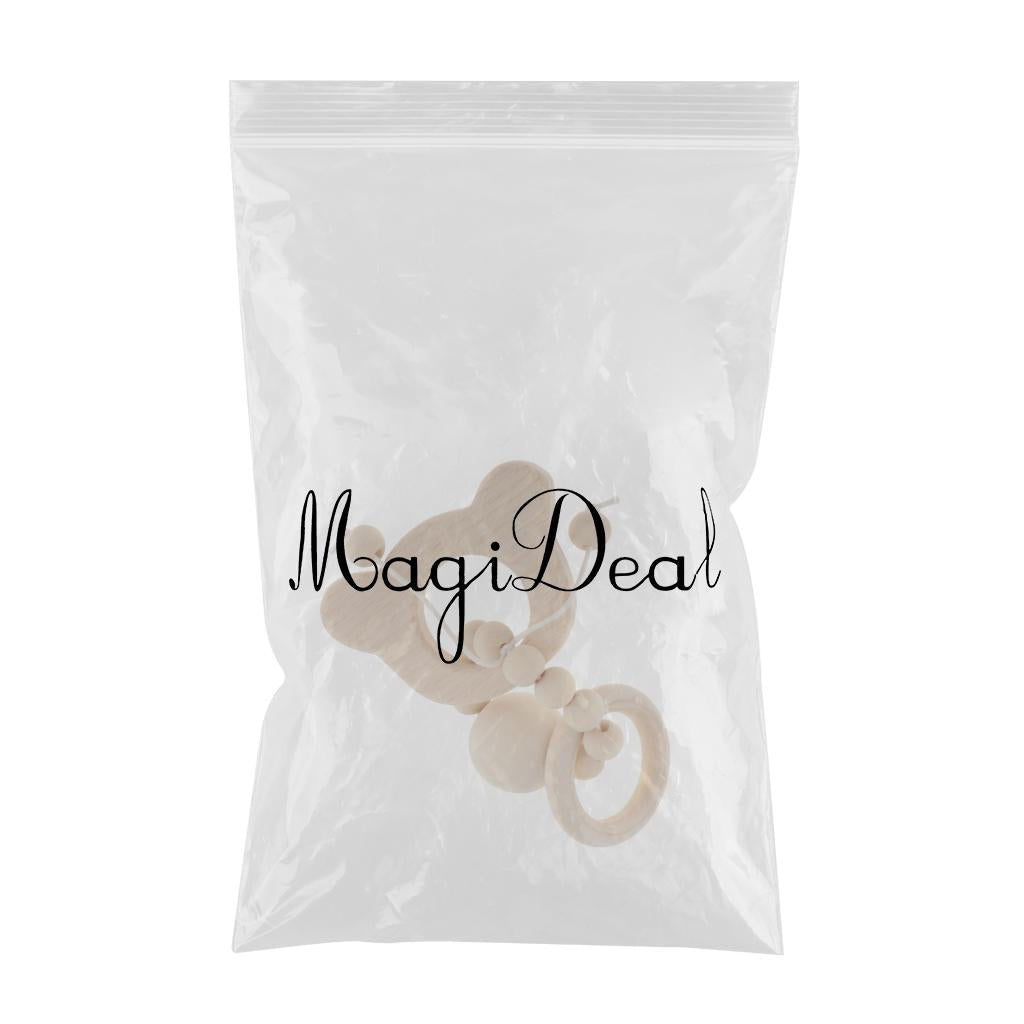 Natural Wooden Baby Teether Wood Teething Bracelet Ring Style 1-Bear