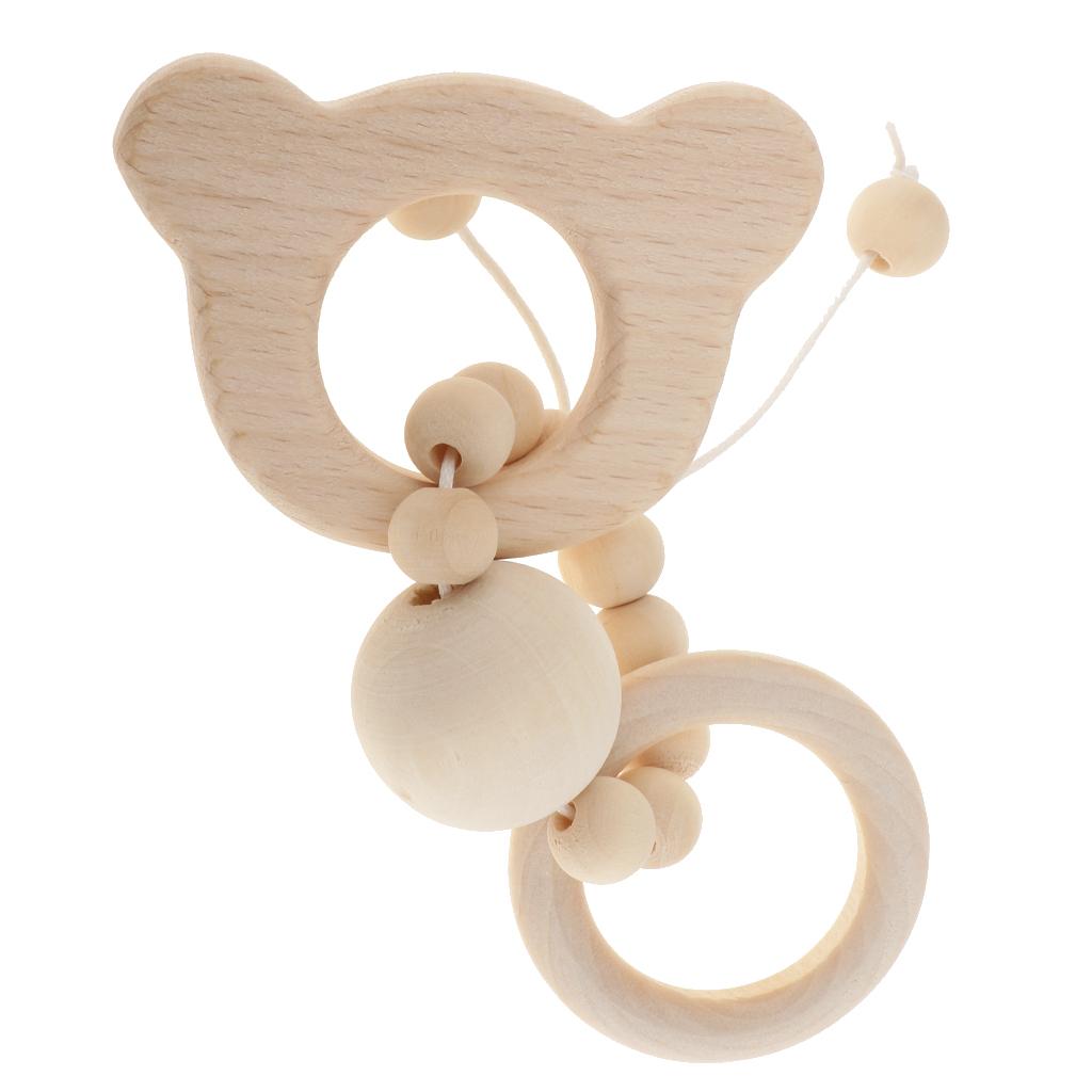 Natural Wooden Baby Teether Wood Teething Bracelet Ring Style 1-Bear