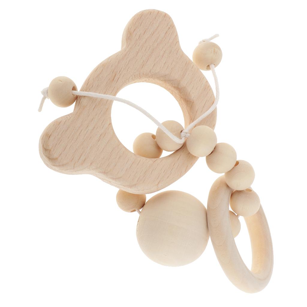 Natural Wooden Baby Teether Wood Teething Bracelet Ring Style 1-Bear