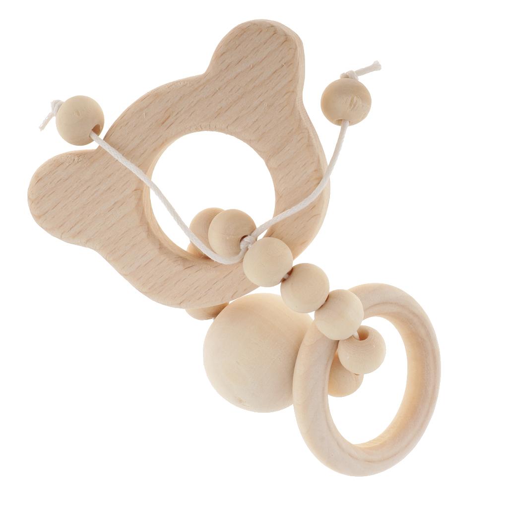 Natural Wooden Baby Teether Wood Teething Bracelet Ring Style 1-Bear