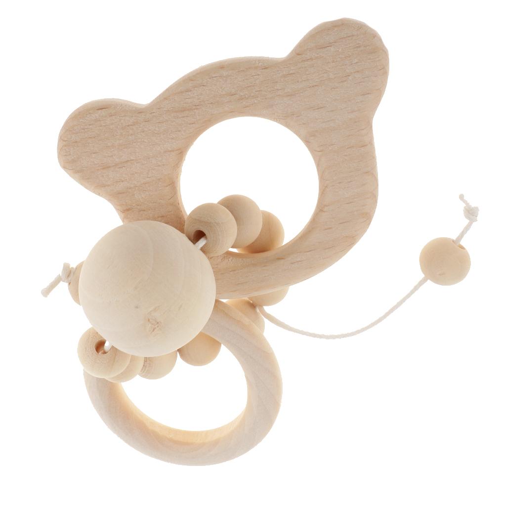 Natural Wooden Baby Teether Wood Teething Bracelet Ring Style 1-Bear