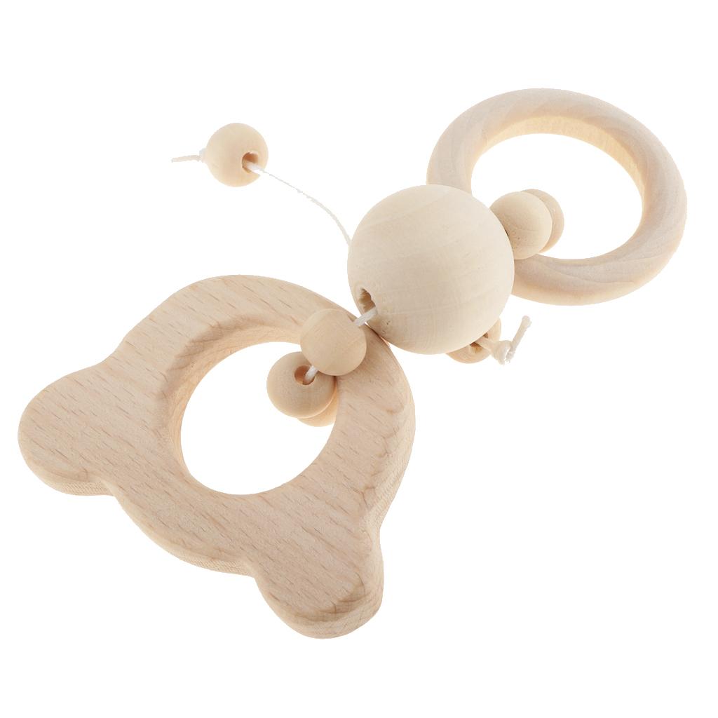 Natural Wooden Baby Teether Wood Teething Bracelet Ring Style 1-Bear
