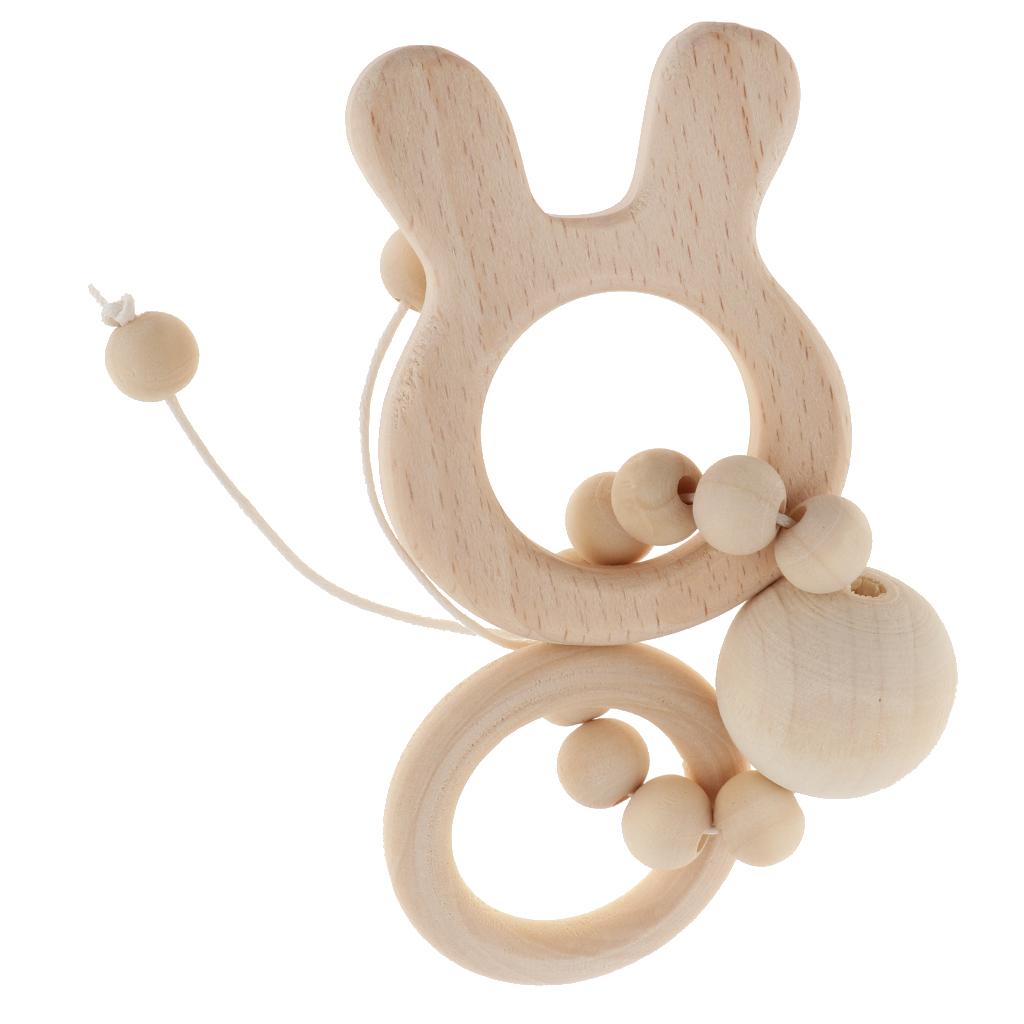Natural Wooden Baby Teether Wood Teething Bracelet Ring Style 1-Rabbit
