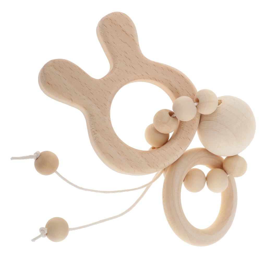 Natural Wooden Baby Teether Wood Teething Bracelet Ring Style 1-Rabbit