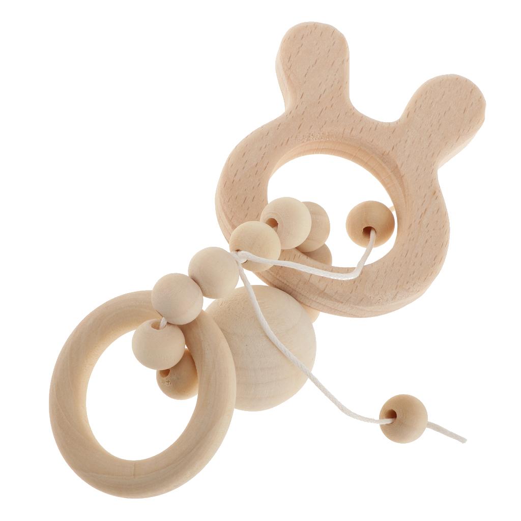 Natural Wooden Baby Teether Wood Teething Bracelet Ring Style 1-Rabbit