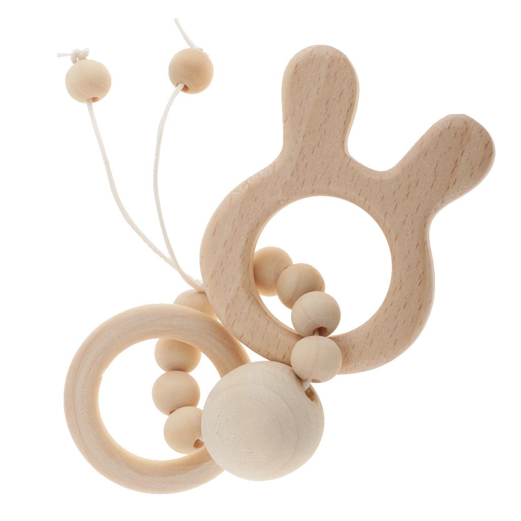 Natural Wooden Baby Teether Wood Teething Bracelet Ring Style 1-Rabbit