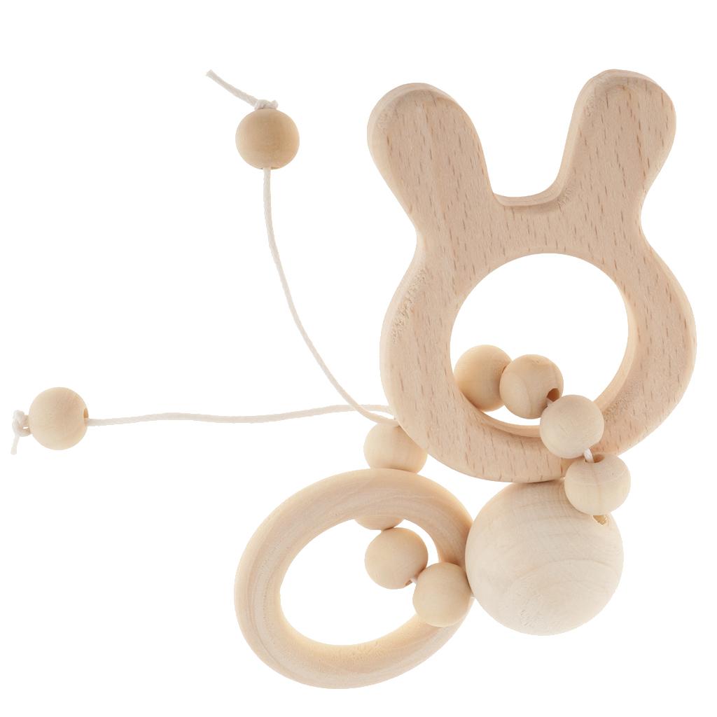 Natural Wooden Baby Teether Wood Teething Bracelet Ring Style 1-Rabbit