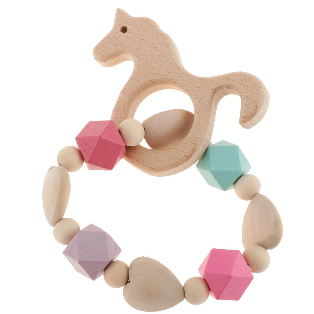 Baby Wooden Teether Nursing Bracelet Food Grade Style 2-Horse