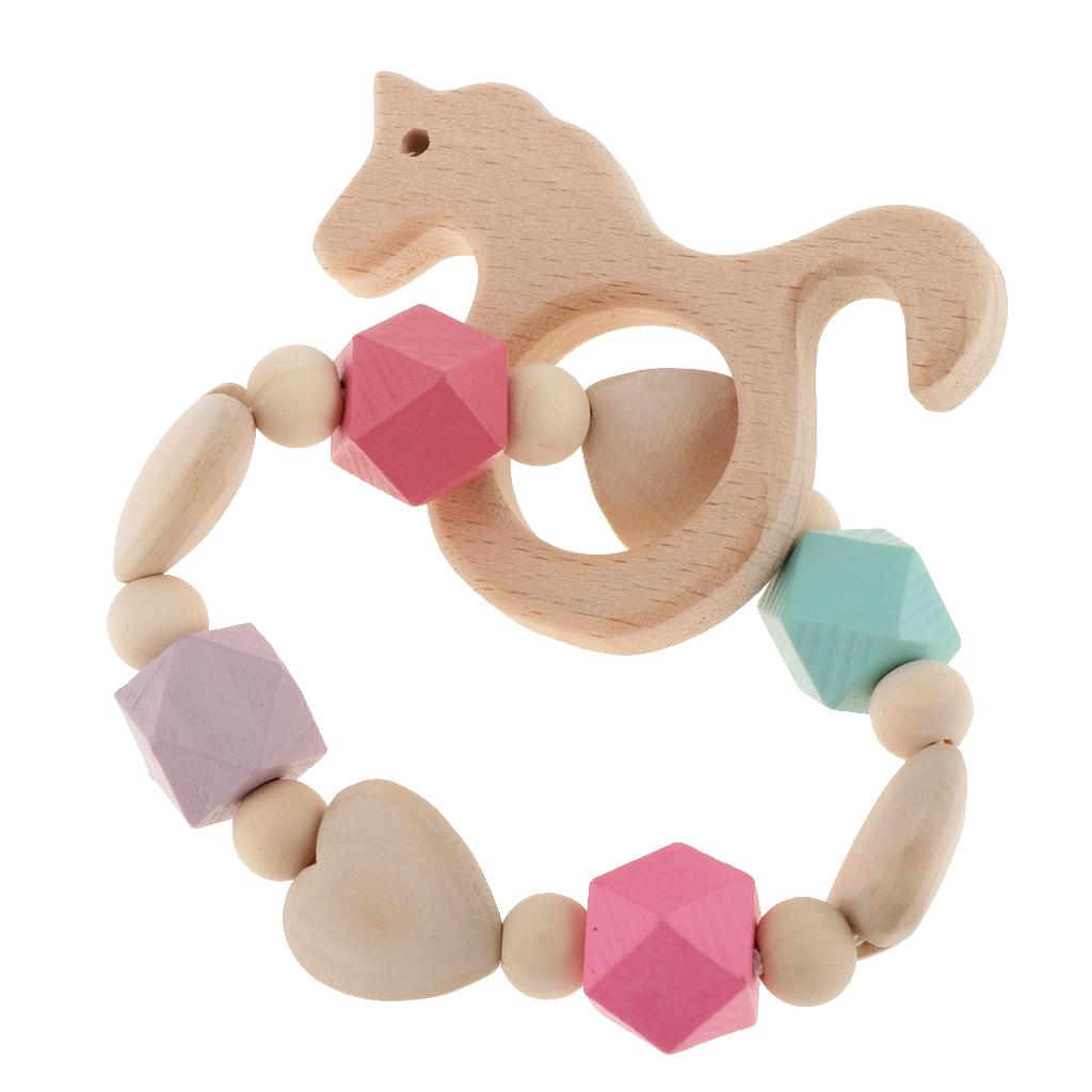 Baby Wooden Teether Nursing Bracelet Food Grade Style 2-Horse