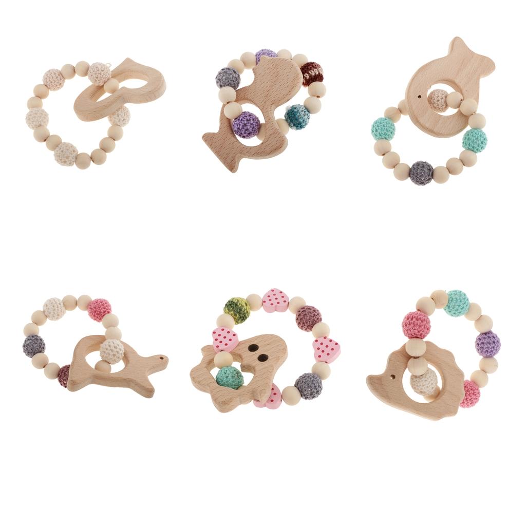 Baby Bracelets Wooden Teether Beads Teething Rattles Nursing Toy Heart