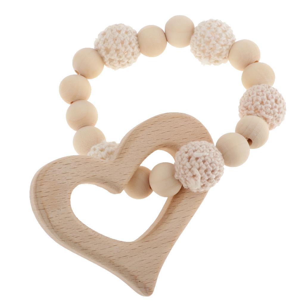 Baby Bracelets Wooden Teether Beads Teething Rattles Nursing Toy Heart