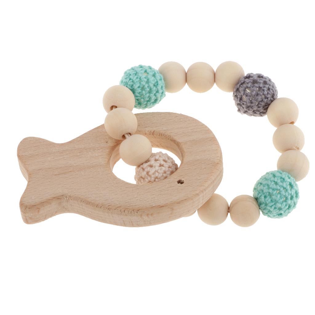 Baby Bracelets Wooden Teether Beads Teething Rattles Nursing Toy Fish