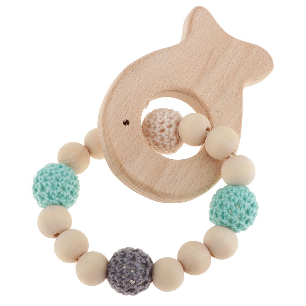 Baby Bracelets Wooden Teether Beads Teething Rattles Nursing Toy Fish