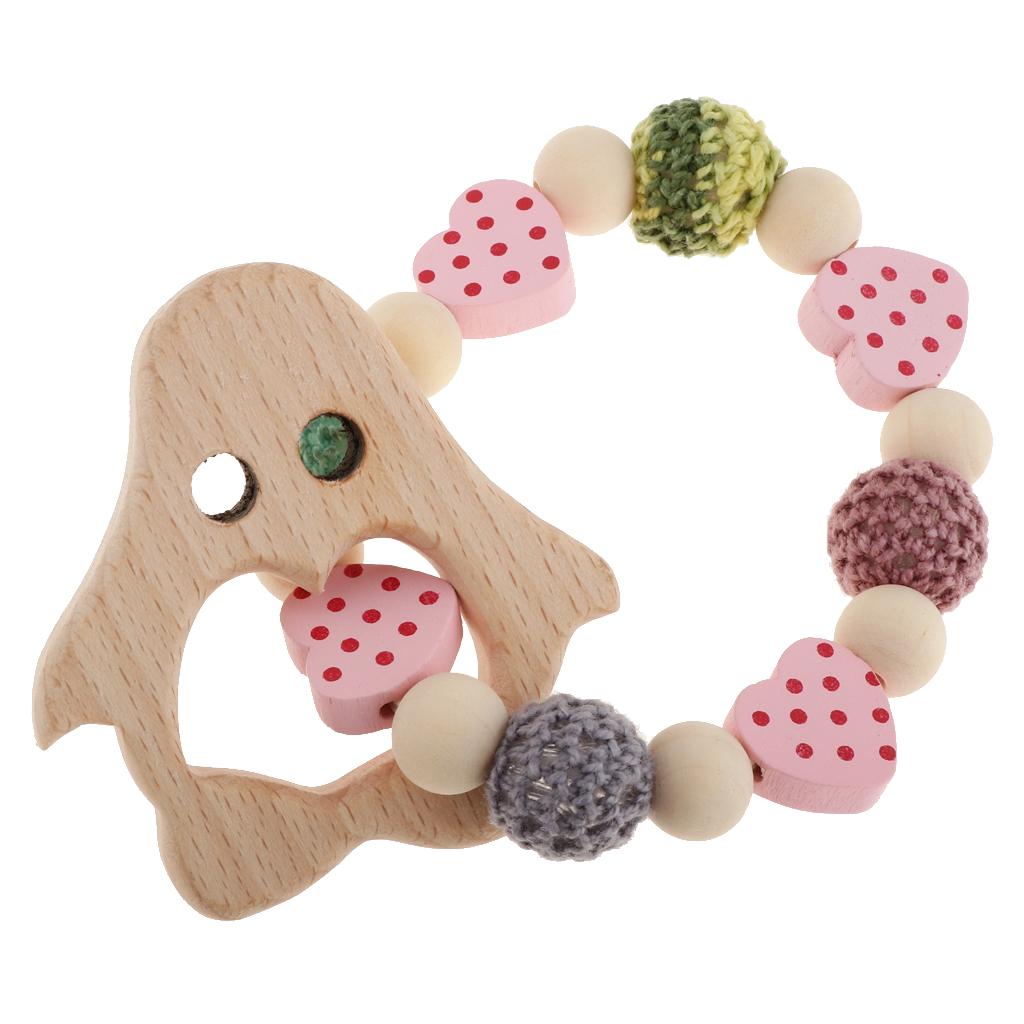 Baby Bracelets Wooden Teether Beads Teething Rattles Nursing Toy Penguin