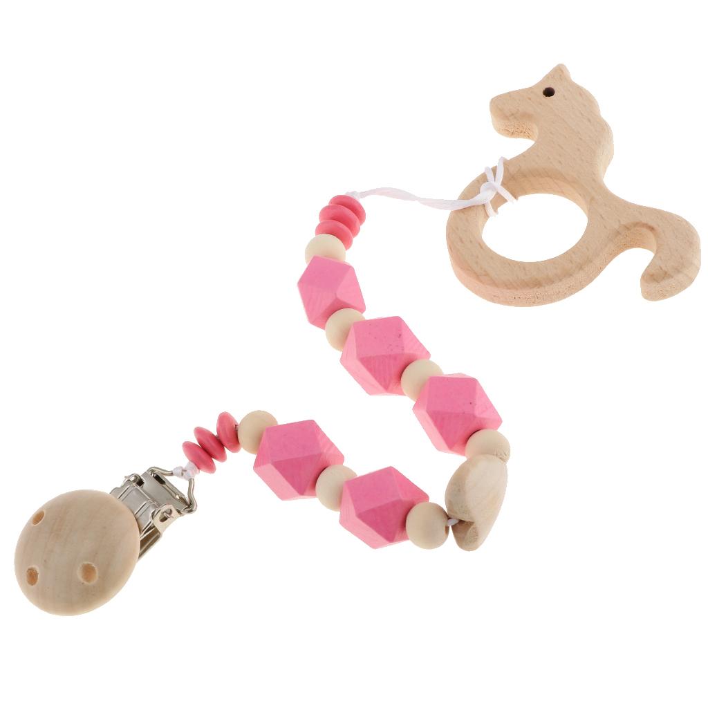 Baby Kids Color Wooden Children'S Cartoon Nipple Holder Red Unicorn