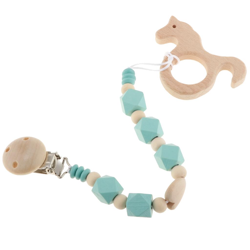Baby Kids Color Wooden Children'S Cartoon Nipple Holder Green Unicorn