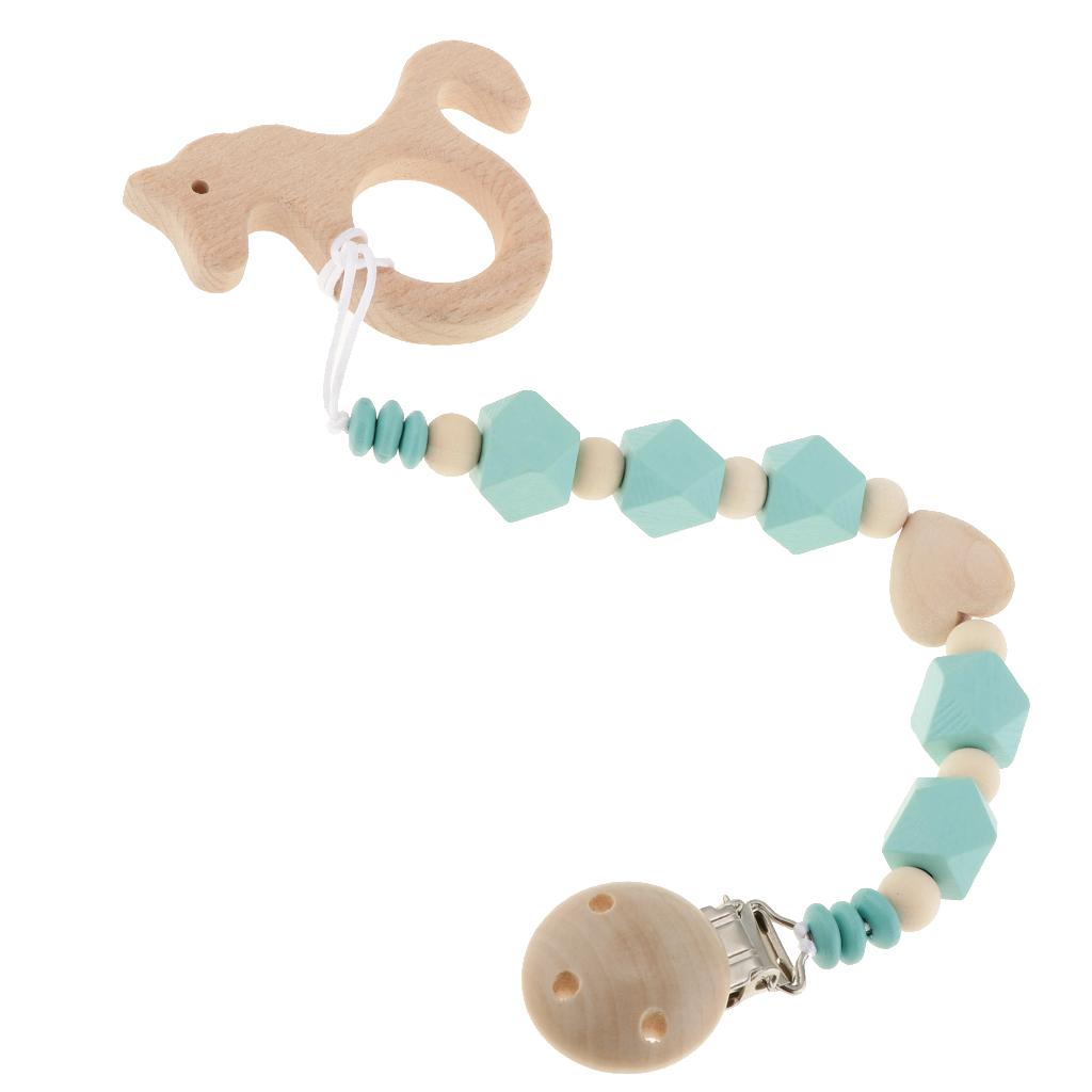 Baby Kids Color Wooden Children'S Cartoon Nipple Holder Green Unicorn