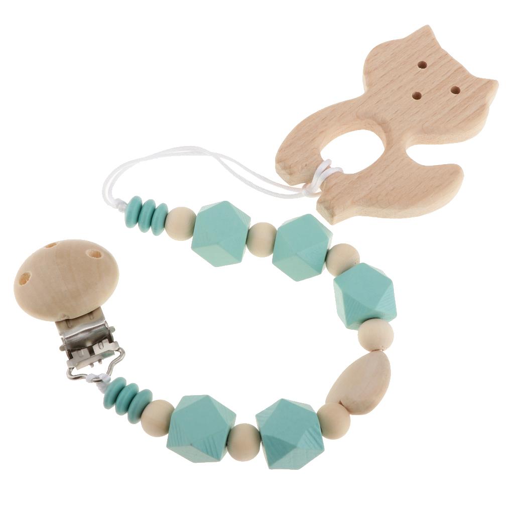 Baby Kids Color Wooden Children'S Cartoon Nipple Holder Green Fox