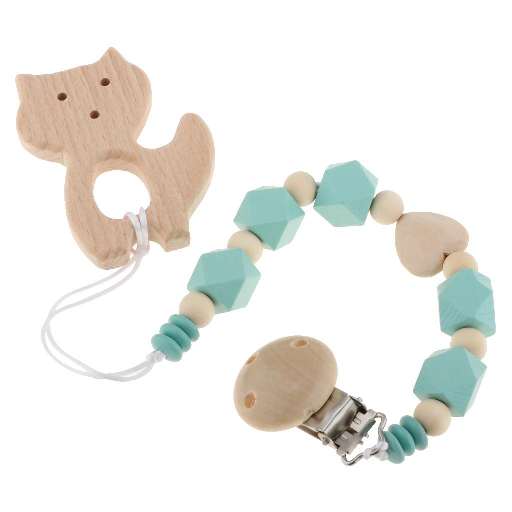 Baby Kids Color Wooden Children'S Cartoon Nipple Holder Green Fox