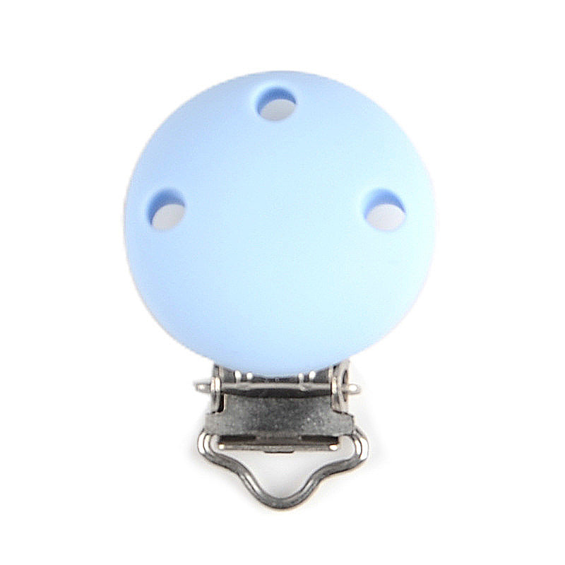 Cute Baby Pacifier Round Silicone Soother Clip Metal Holders Clasp Blue