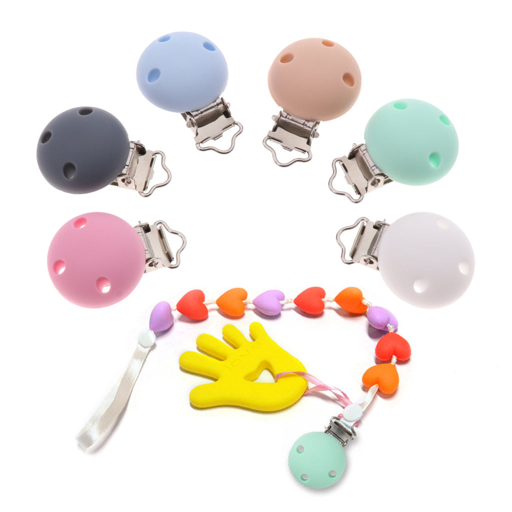 Cute Baby Pacifier Round Silicone Soother Clip Metal Holders Clasp Blue